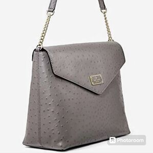 Kate Spade Leena A La Vita Ostrich Soft Porcelain Shoulder Bag Gray Tote